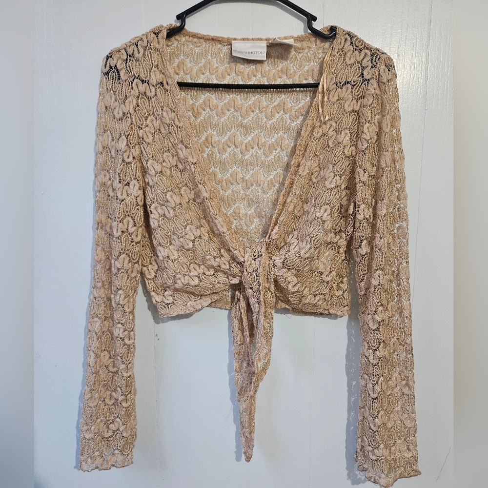 Worthington Lace Tie-Front Top - Beige